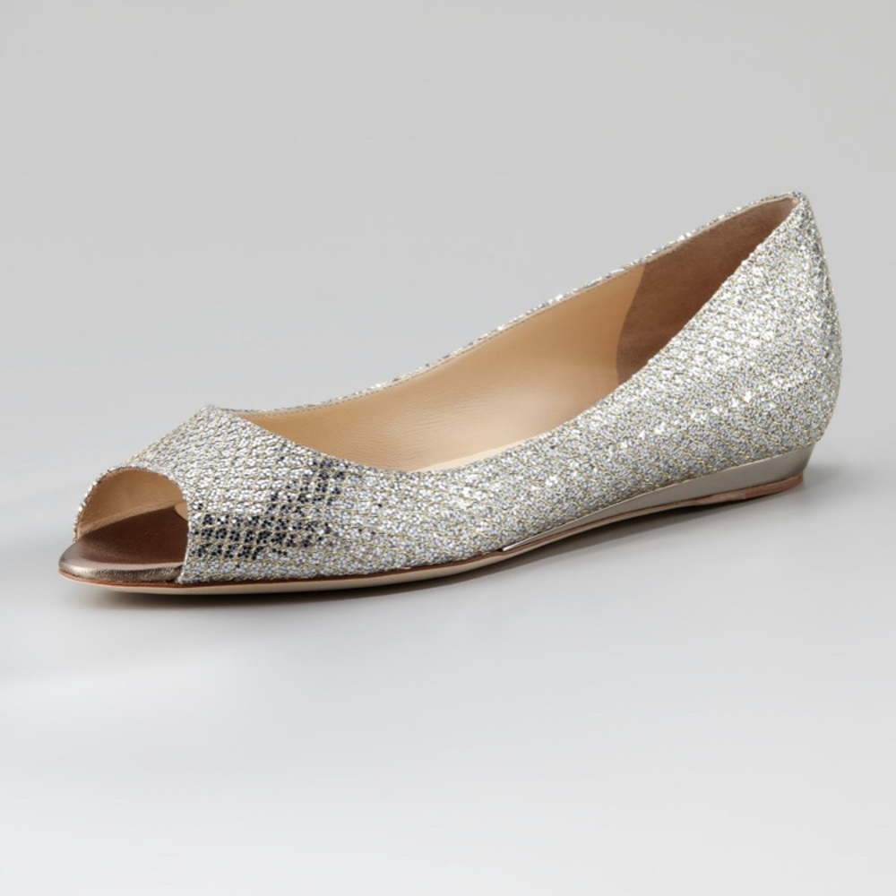 JIMMY CHOO Beck Open-toe Glitter Flat, Champagne